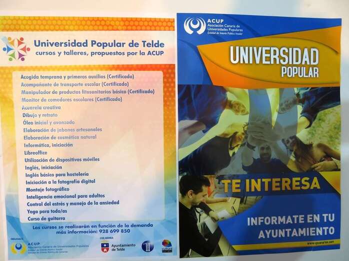 Cartel de los cursos y talleres de la UP de Telde (Foto TA)